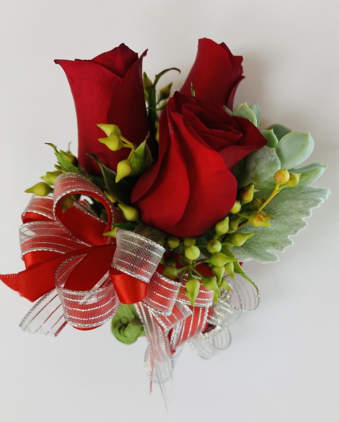 RED ROSE & SUCCULENT CORSAGE WRISTLET