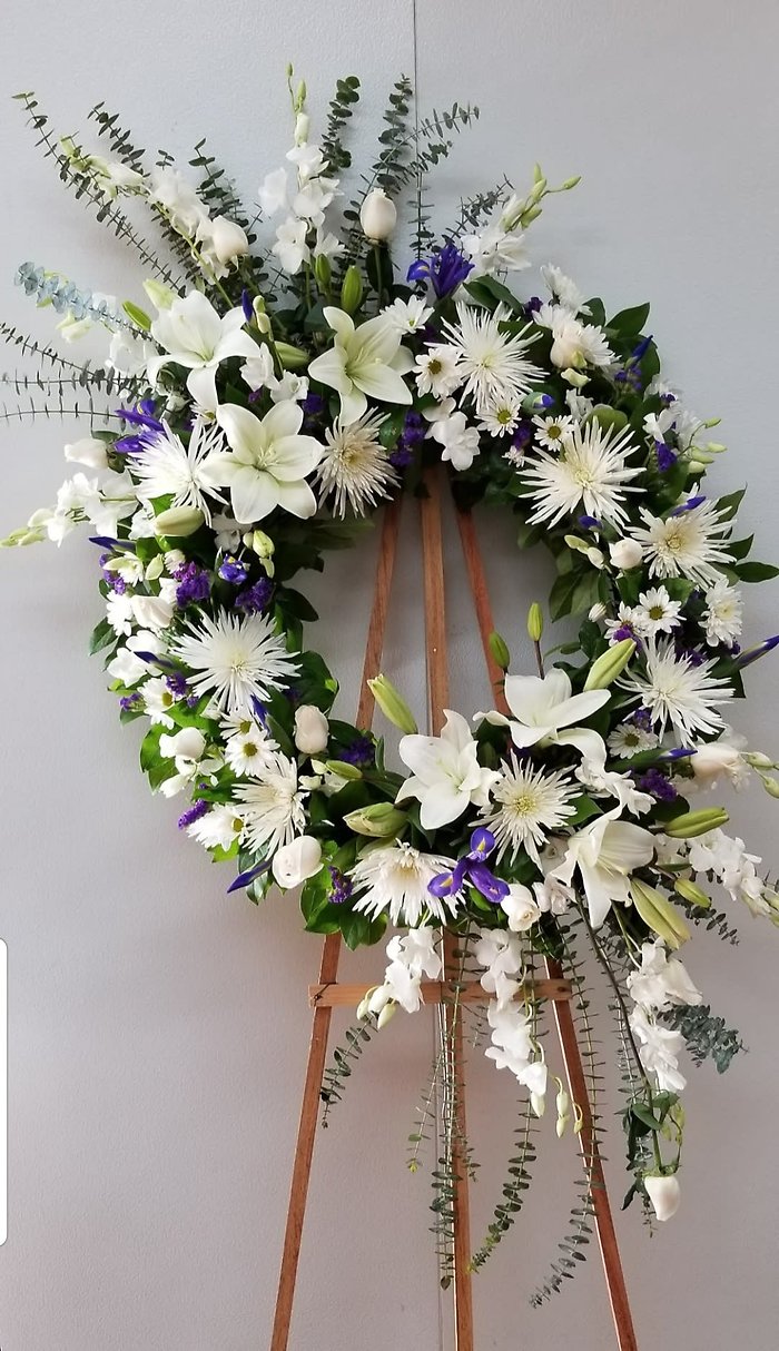 White and Blue Sentiment Wreath