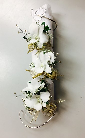 White Dendrobium Orchid Corsage Wristlet