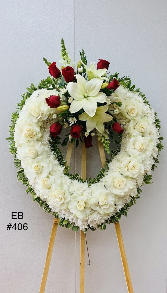 SACRED WHITE OPEN HEART WITH RED & WHITE BLOOMS