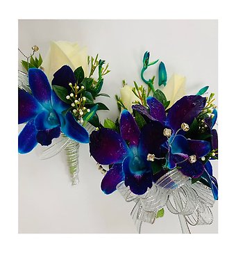 Rose & Orchid Corsage Wristlet & Boutonniere Set